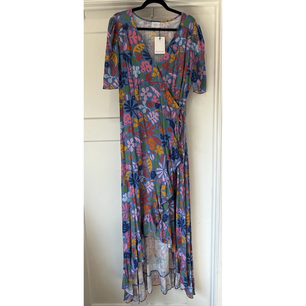 Sugarlips Maxi‎ Dress Womens XL Floral Wrap Cottagecore Boho Hippie Feminine - Picture 3 of 10